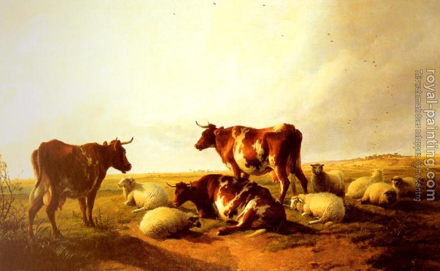 Thomas Sidney Cooper : Cattle and Sheep In A Landscape